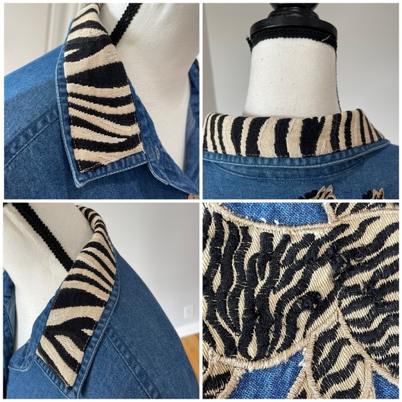 Dress Barn denim zebra safari shirt size 18/20 embroidery applique zoo teacher - Picture 16 of 16
